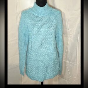 Talbots Sweater Womens Sz M Blue Turtleneck Basket Weave Knit Long Sleeve